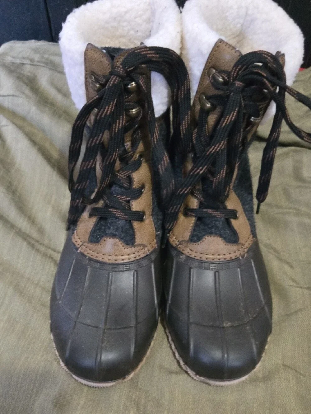 Maurices Black and Brown Sherpa-Lined Lace-Up Duck Boots